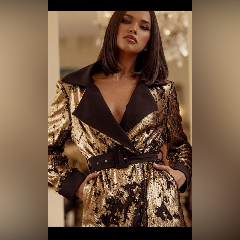 JLUXLABEL TWO TONED SEQUIN TRENCH COAT